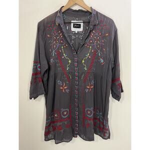 Johnny Was Biya Embroidered Tunic Top L Boho Folk Artsy Lagom Lagenlook Peasant